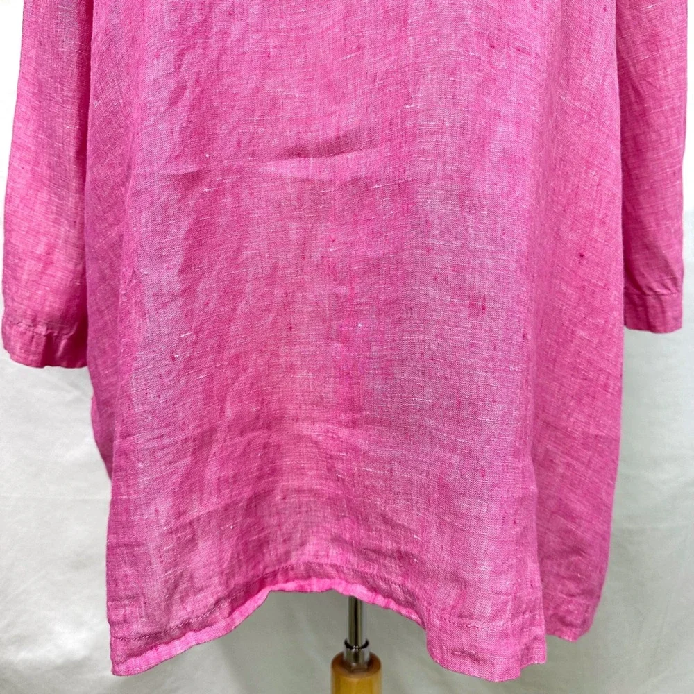 TAHARI Pink 100% Linen Tunic Top Collared Popover Side Buttons 2x Plus Lagenlook - Picture 3 of 8